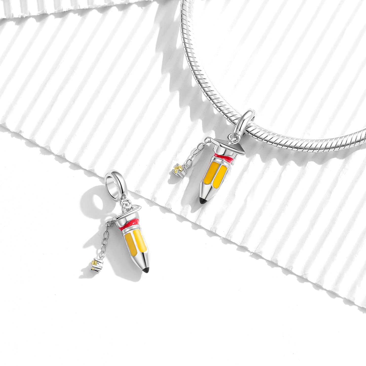 Graduation Cap Pencil Charm 925 Sterling Silver Enamel Pendant Bead For DIY Charm Bracelet Necklace Graduation Jewelry Gift