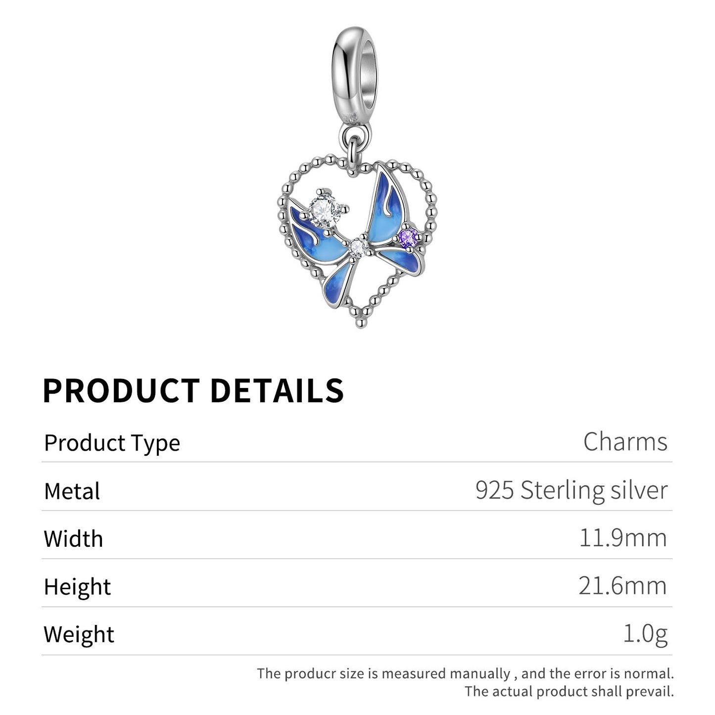 Blue Butterfly Charm 925 Sterling Silver Blue Enamel Pendant Bead For DIY Charm Bracelet Necklace Nature Jewelry Gift