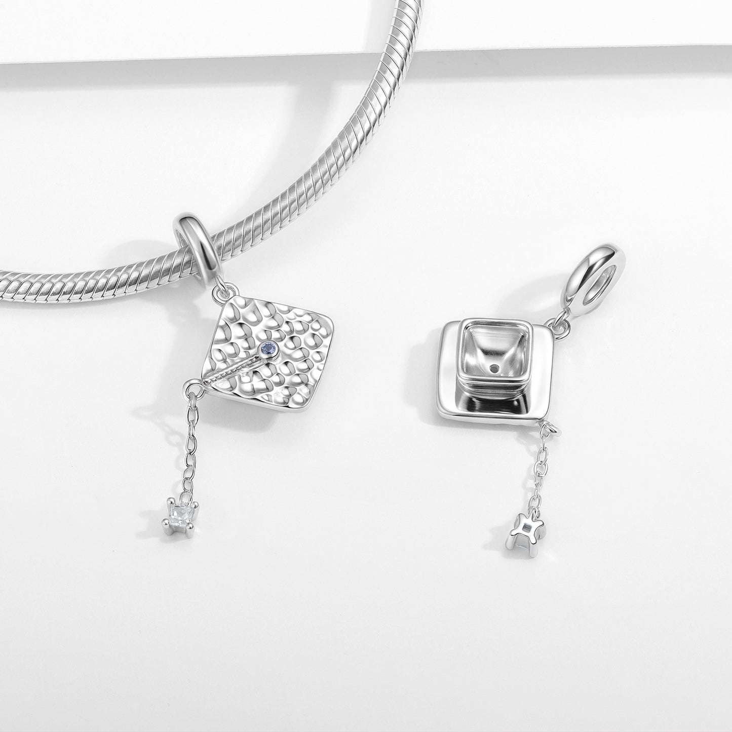 Graduation Cap Charm 925 Sterling Silver Pendant Bead For DIY Charm Bracelet Necklace Graduation Jewelry Gift
