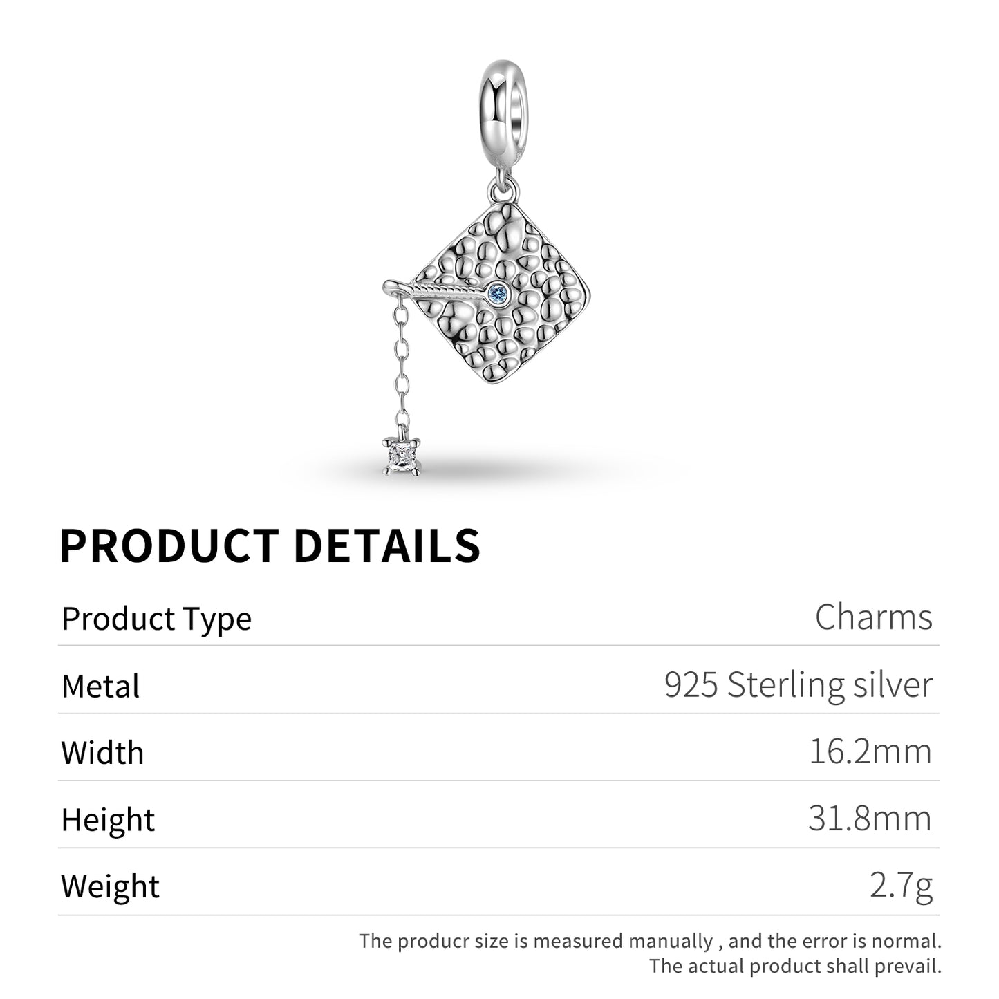 Graduation Cap Charm 925 Sterling Silver Pendant Bead For DIY Charm Bracelet Necklace Graduation Jewelry Gift
