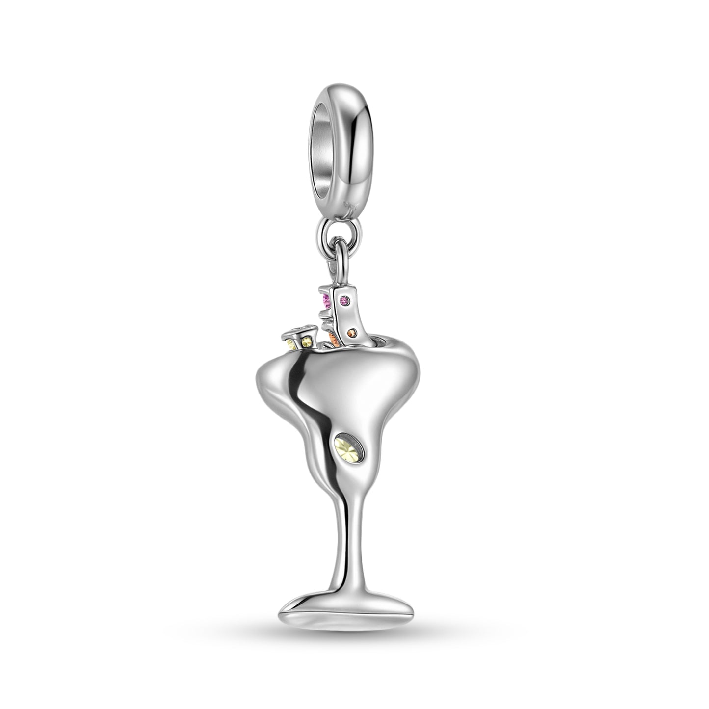 Champagne Cocktail Charm 925 Sterling Silver Stone Pendant Bead For DIY Charm Bracelet Necklace Party Jewelry Gift