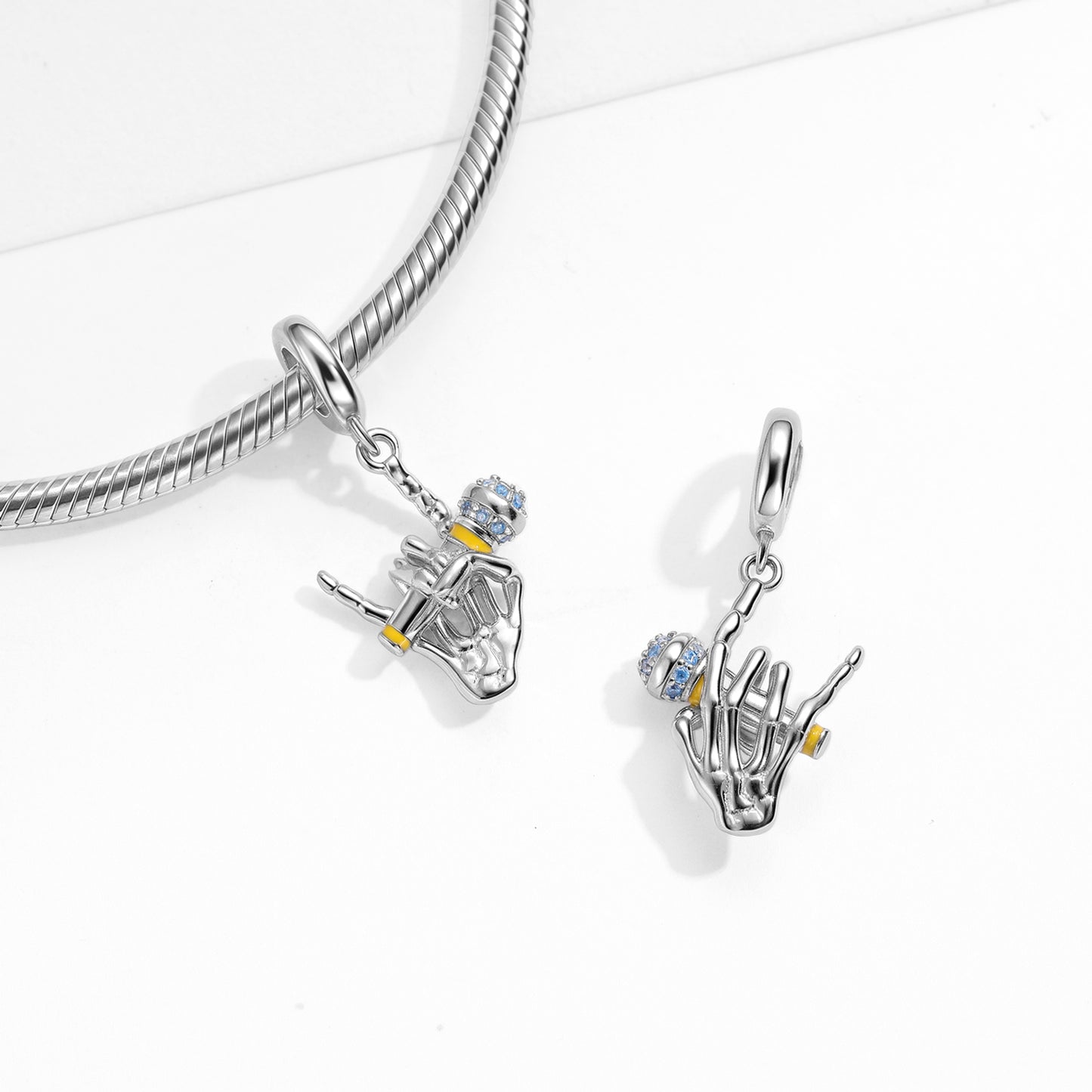 Rock Skull Microphone Charm 925 Sterling Silver Pendant Bead For DIY Charm Bracelet Necklace Music Jewelry Gift