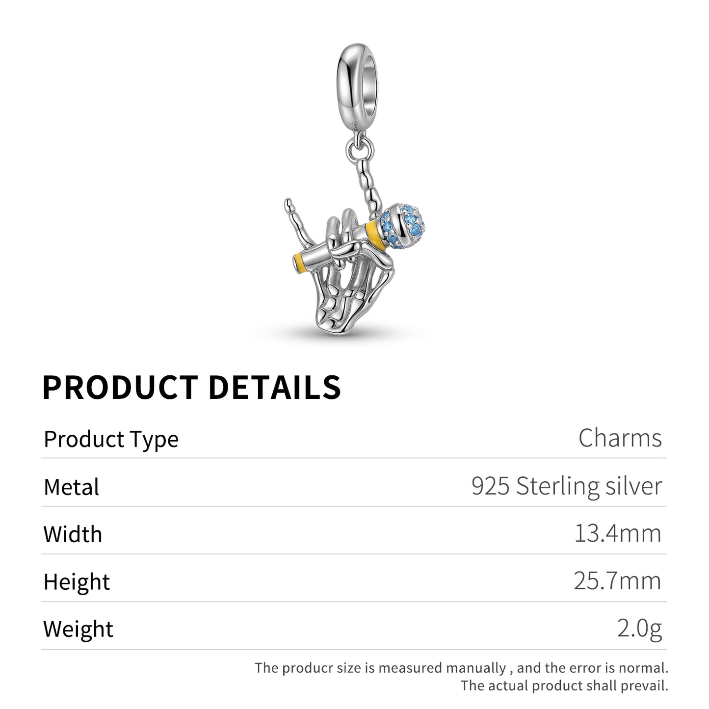 Rock Skull Microphone Charm 925 Sterling Silver Pendant Bead For DIY Charm Bracelet Necklace Music Jewelry Gift