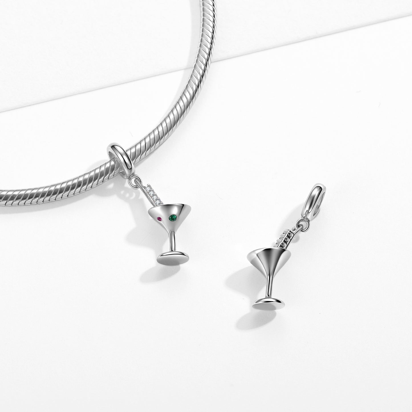 Ice Cocktail Charm 925 Sterling Silver Enamel Pendant Bead For DIY Charm Bracelet Necklace Party Jewelry Gift