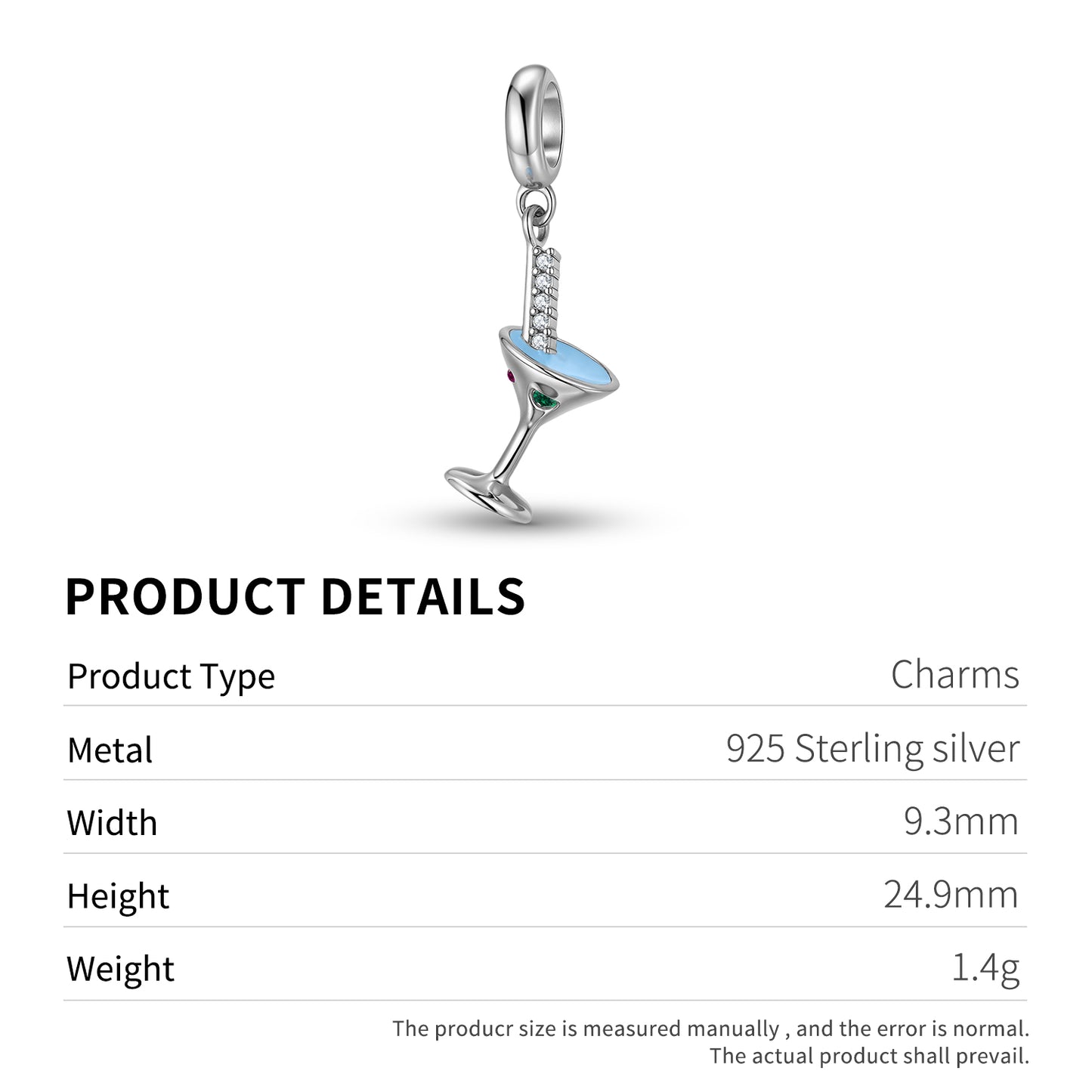Ice Cocktail Charm 925 Sterling Silver Enamel Pendant Bead For DIY Charm Bracelet Necklace Party Jewelry Gift