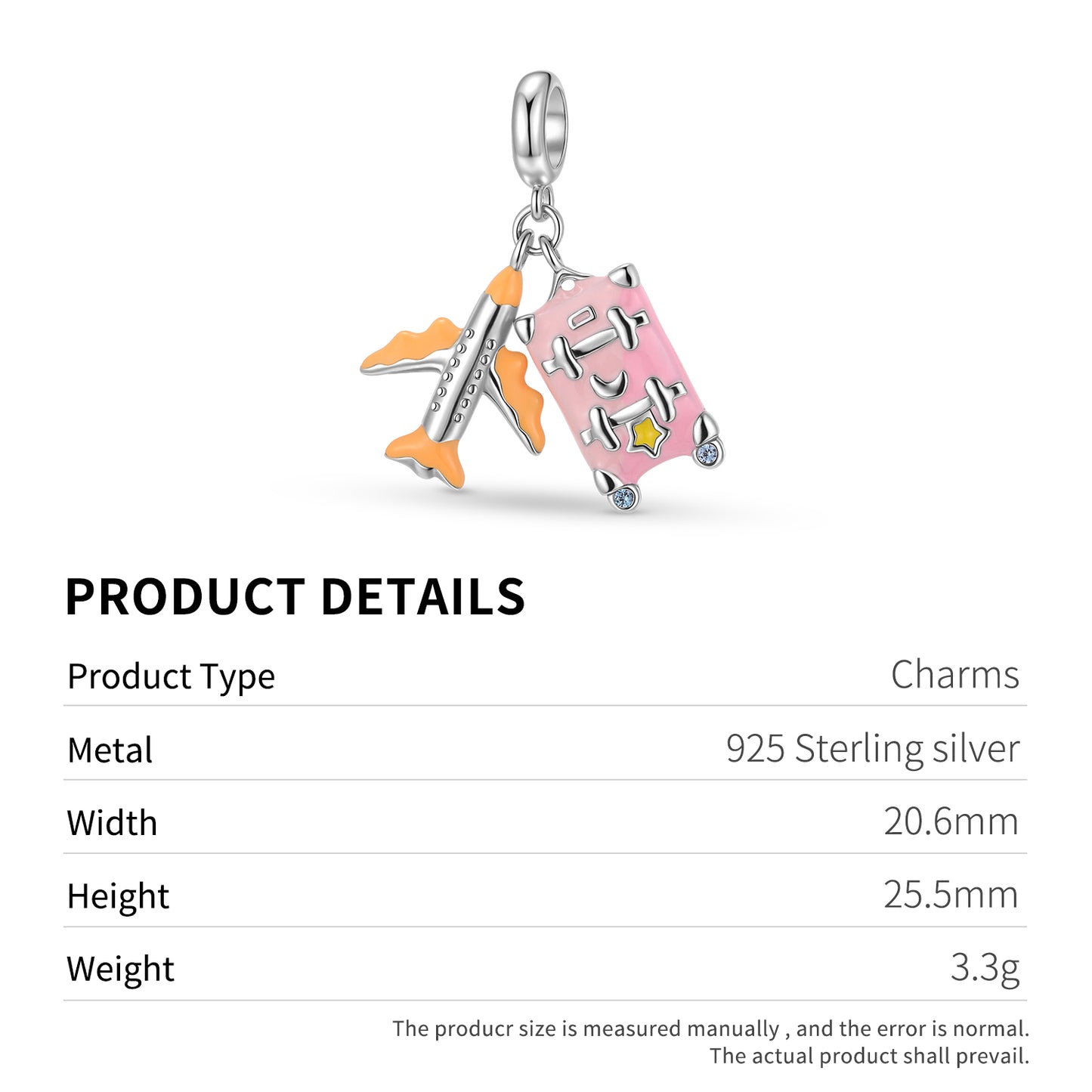 Airplane Suitcase Travel Charm 925 Sterling Silver Pendant Bead For DIY Charm Bracelet Necklace Travel Jewelry Gift