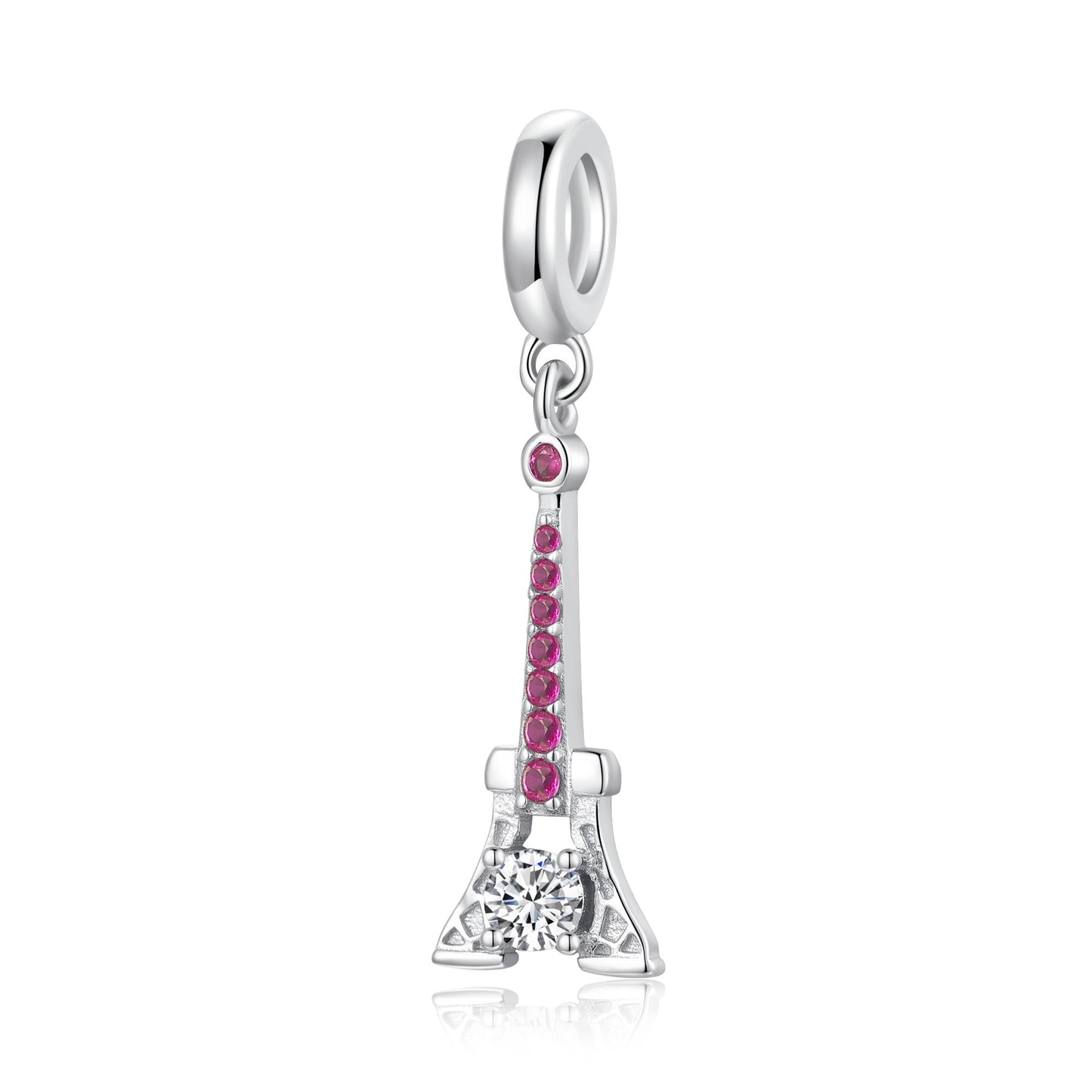 Eiffel Tower Charm 925 Sterling Silver Stone Pendant Bead For DIY Charm Bracelet Necklace Travel Jewelry Gift