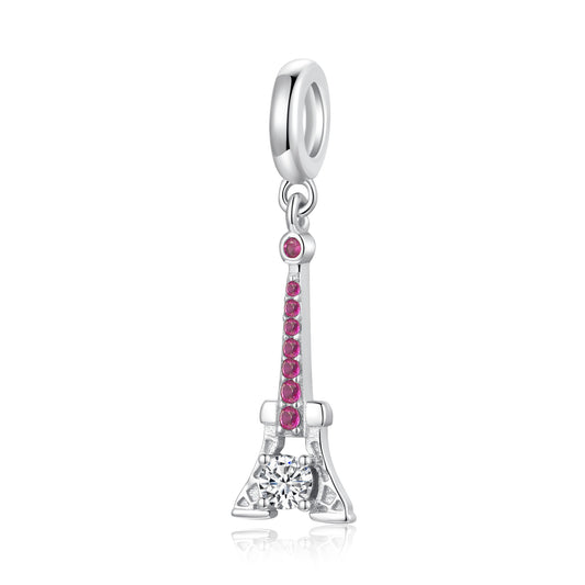 Eiffel Tower Charm 925 Sterling Silver Stone Pendant Bead For DIY Charm Bracelet Necklace Travel Jewelry Gift