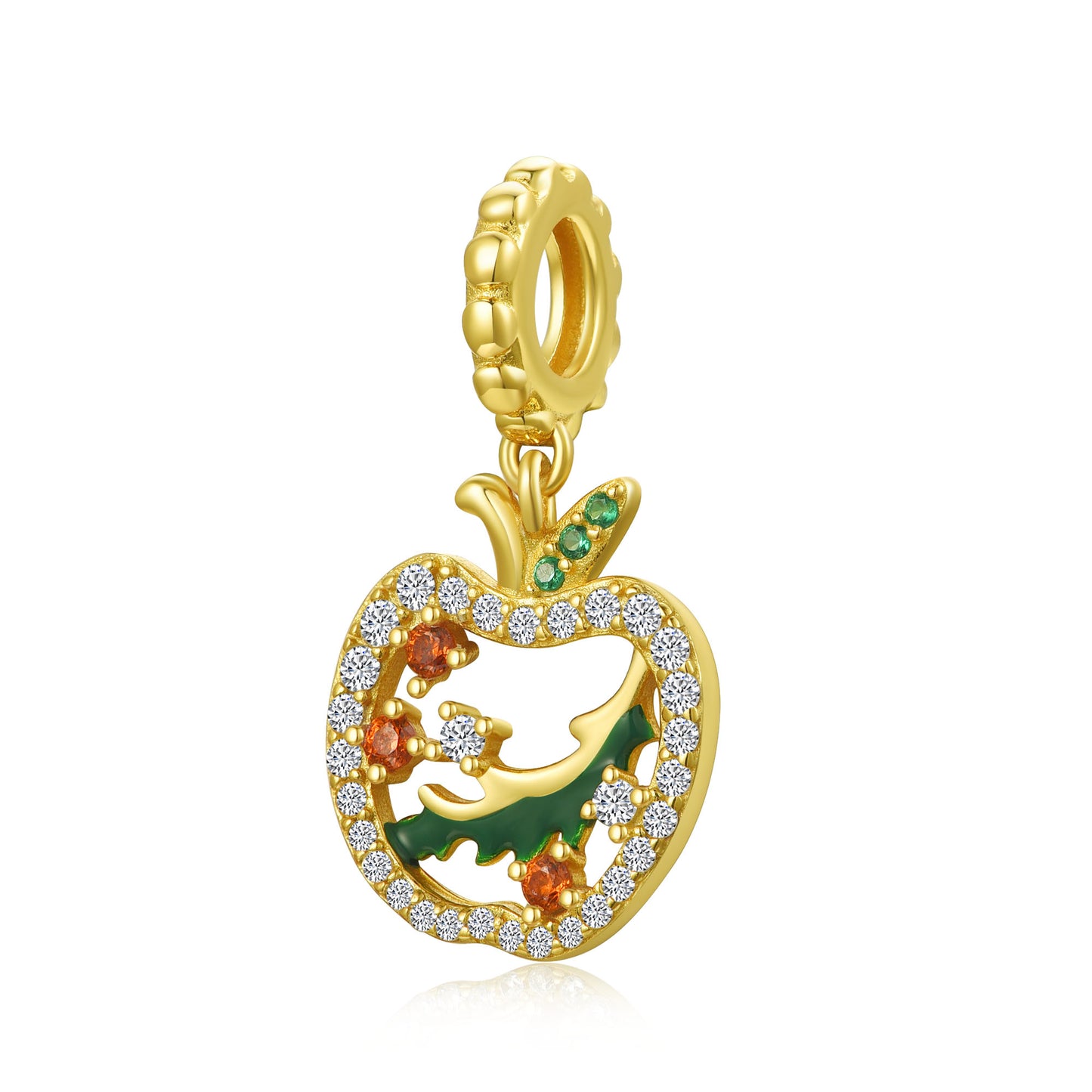 Golden Apple Charm 925 Sterling Silver 14K Gold Plated Pendant Bead For DIY Charm Bracelet Necklace Christmas Jewelry Gift