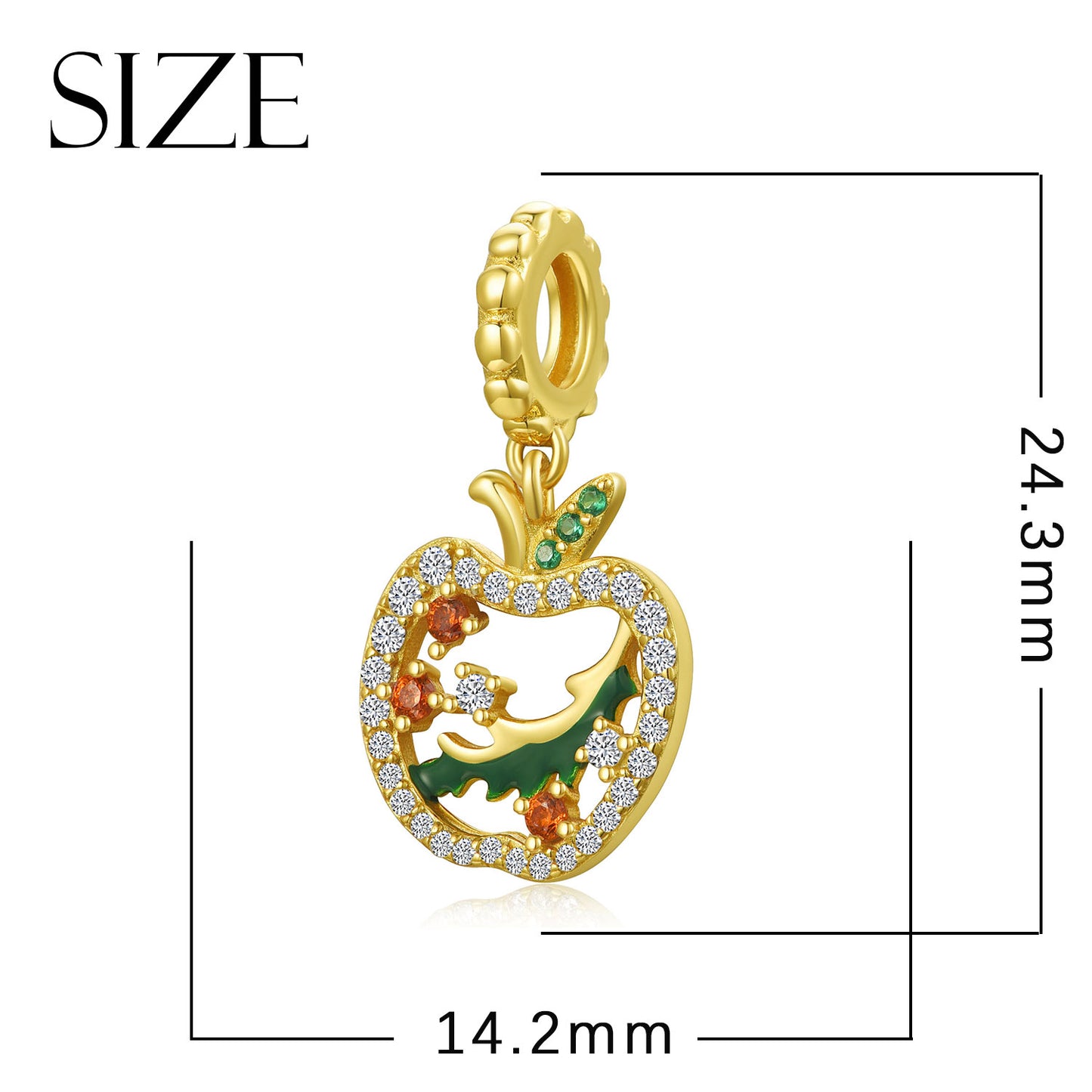 Golden Apple Charm 925 Sterling Silver 14K Gold Plated Pendant Bead For DIY Charm Bracelet Necklace Christmas Jewelry Gift