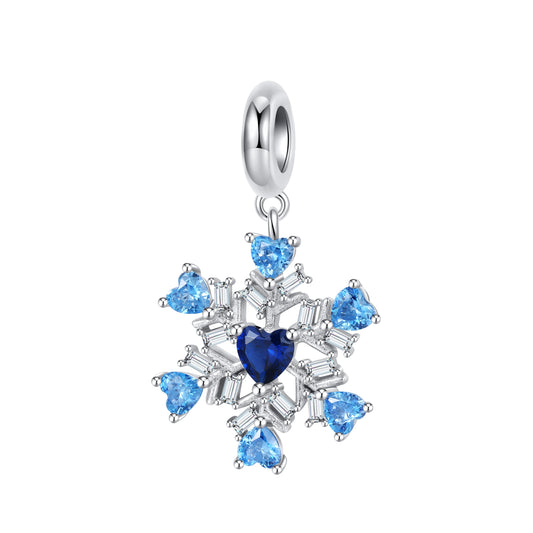 Snow Heart Charm 925 Sterling Silver Stone Pendant Bead For DIY Charm Bracelet Necklace Christmas Jewelry Gift