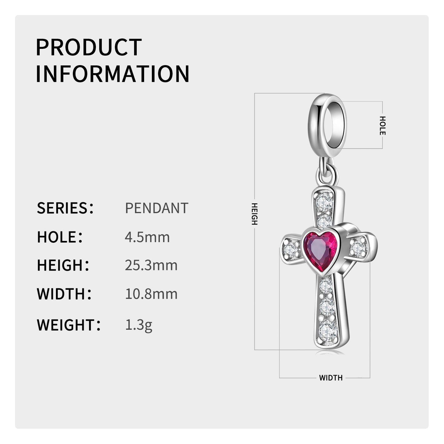 Heart Cross Charm 925 Sterling Silver Stone Pendant Bead For DIY Charm Bracelet Necklace Faith Jewelry Gift