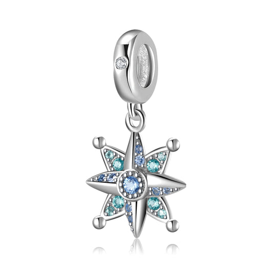 Sparkling Eight Point Star Charm 925 Sterling Silver Pendant Bead For DIY Charm Bracelet Necklace Celestial Jewelry Gift