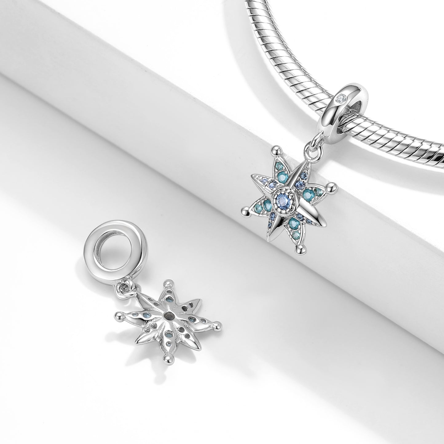 Sparkling Eight Point Star Charm 925 Sterling Silver Pendant Bead For DIY Charm Bracelet Necklace Celestial Jewelry Gift