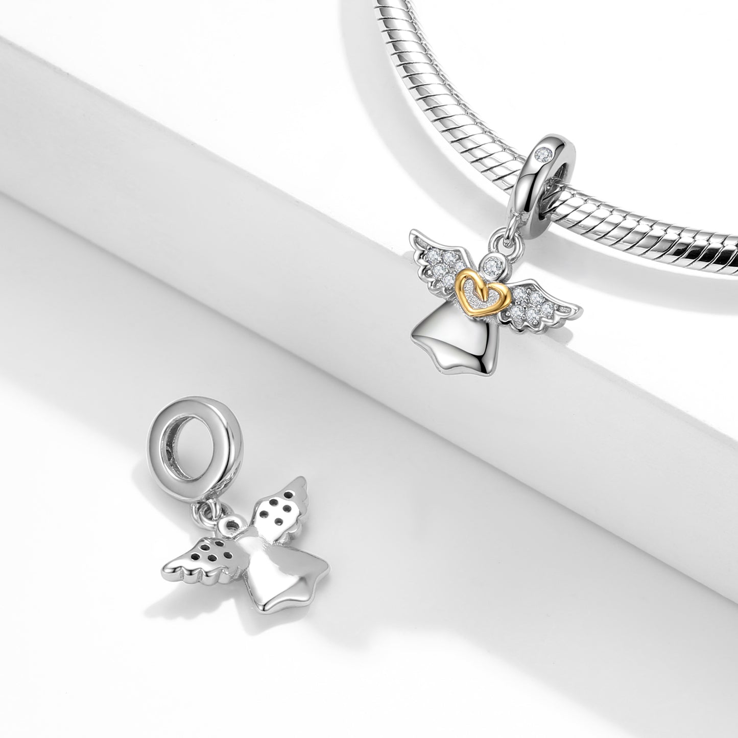 Angel Charm 925 Sterling Silver 14K Gold Plated Pendant Bead For DIY Charm Bracelet Necklace Guardian Jewelry Gift