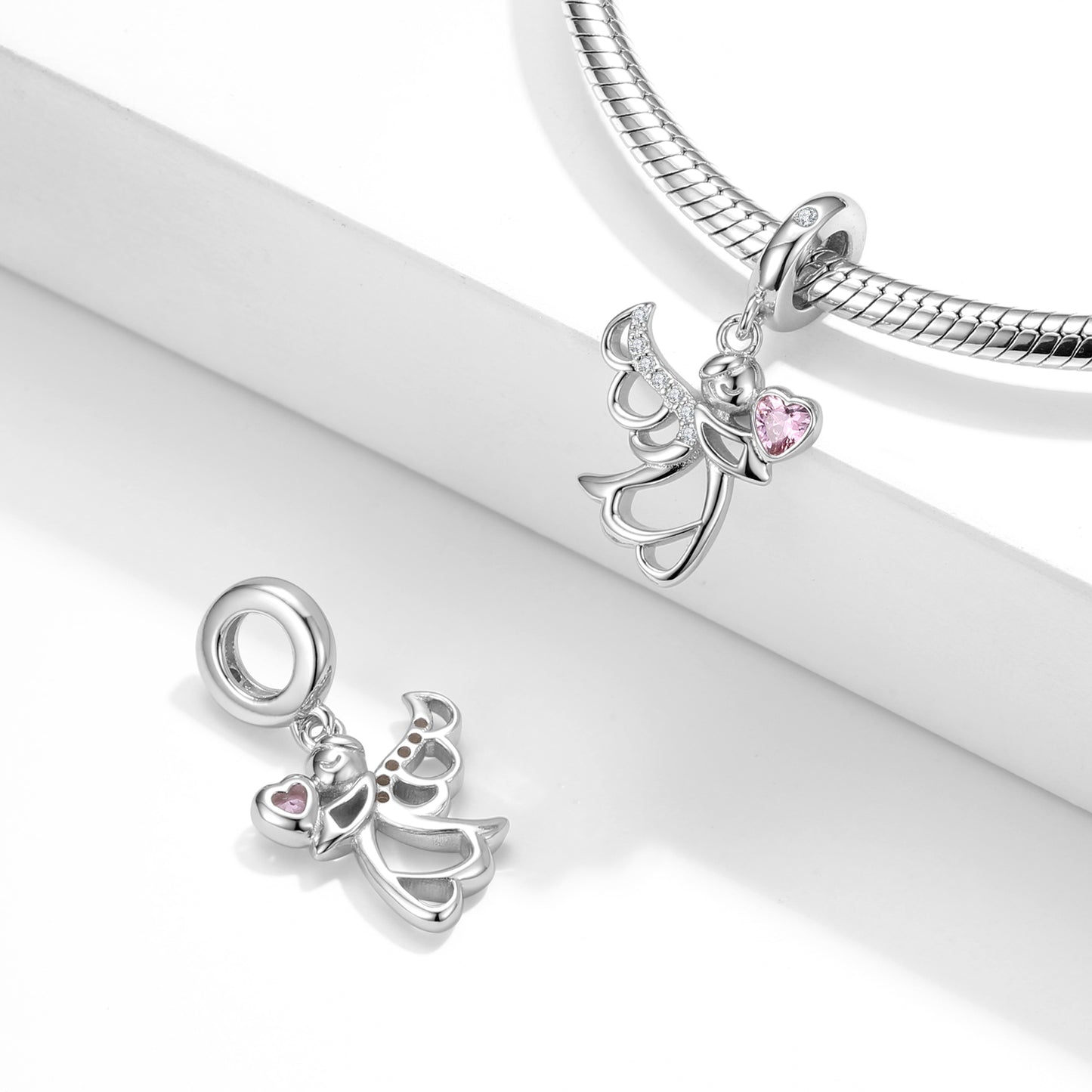 Openwork Angel Charm 925 Sterling Silver Pendant Bead For DIY Charm Bracelet Necklace Guardian Jewelry Gift