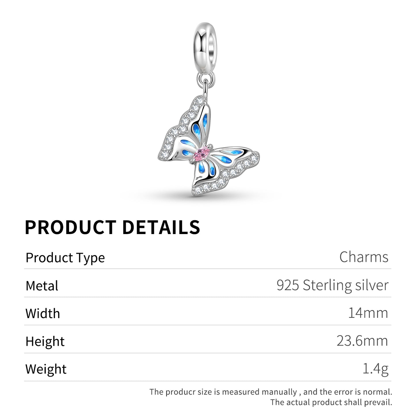 Butterfly Charm 925 Sterling Silver Enamel Pendant Bead For DIY Charm Bracelet Necklace Nature Jewelry Gift