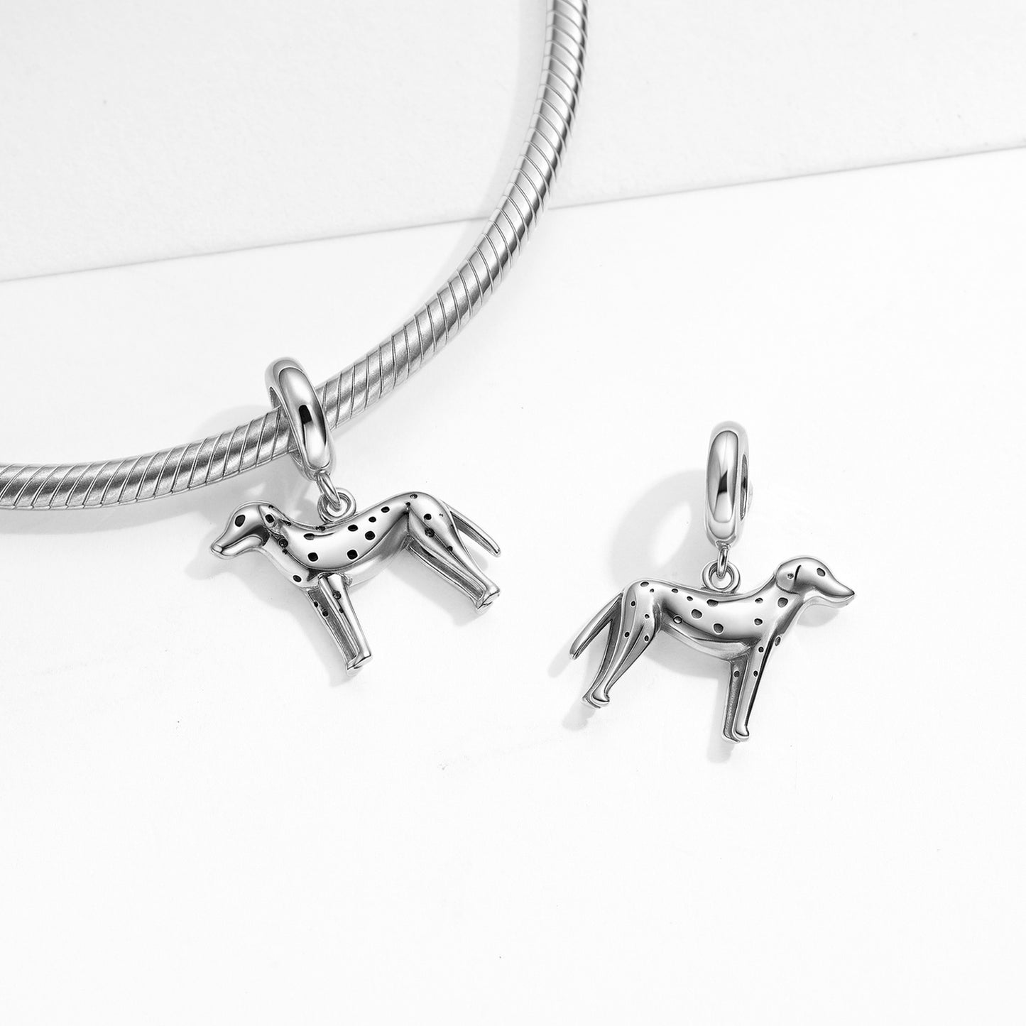 Dalmatian Charm 925 Sterling Silver Oxidized Pendant Bead For DIY Charm Bracelet Necklace Dog Jewelry Gift