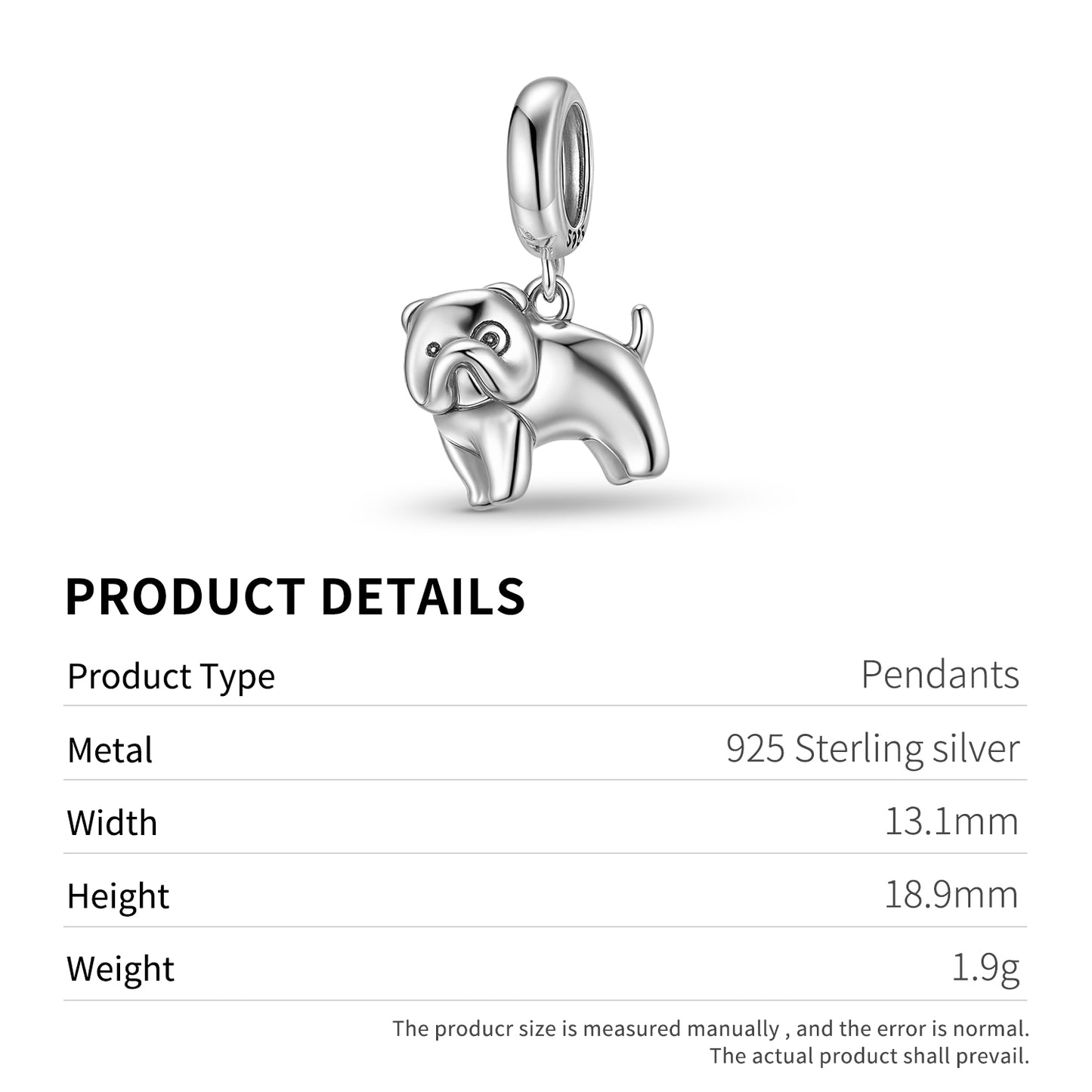 Pug Charm 925 Sterling Silver Oxidized Pendant Bead For DIY Charm Bracelet Necklace Dog Jewelry Gift