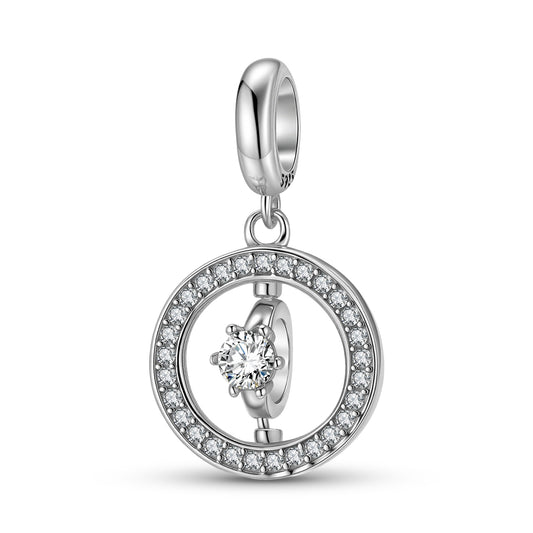 Halo Ring Charm 925 Sterling Silver Pave Stone Pendant Bead For DIY Charm Bracelet Necklace Elegant Jewelry Gift