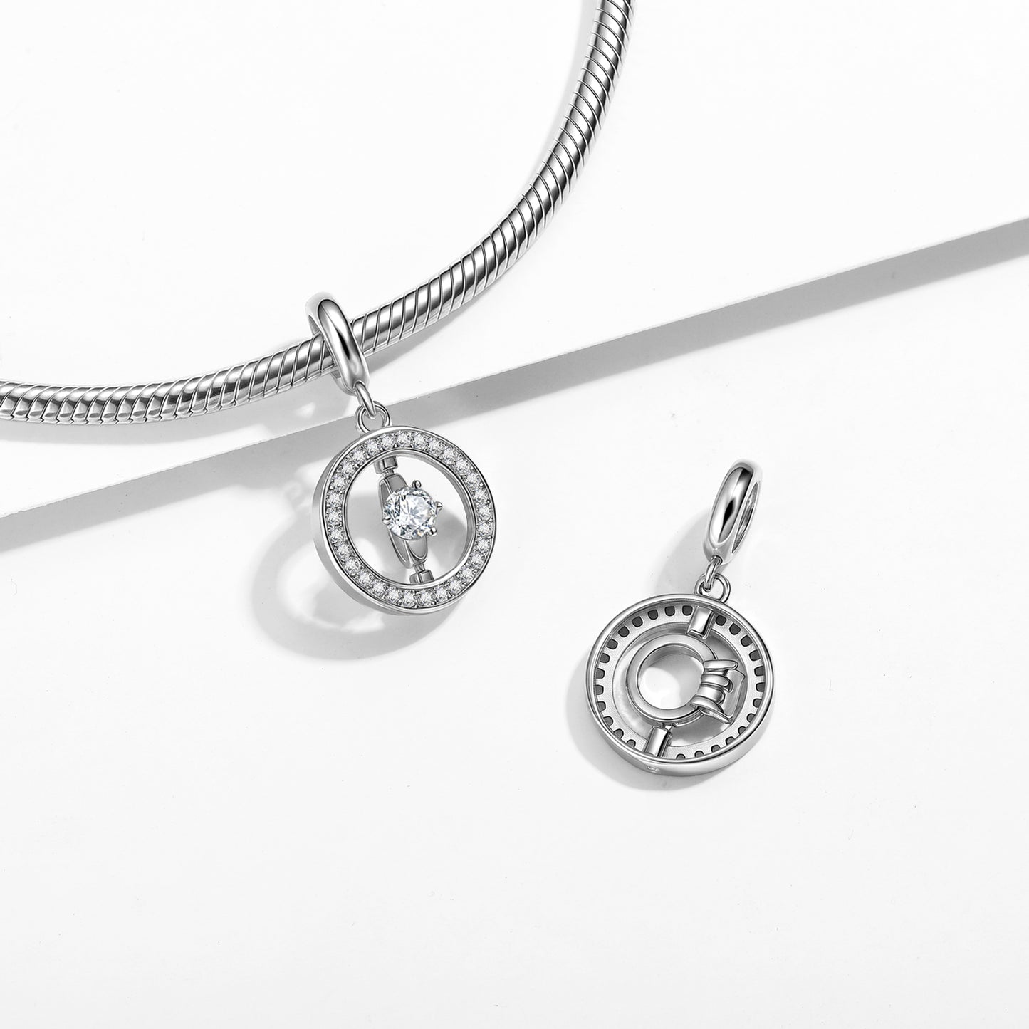 Halo Ring Charm 925 Sterling Silver Pave Stone Pendant Bead For DIY Charm Bracelet Necklace Elegant Jewelry Gift