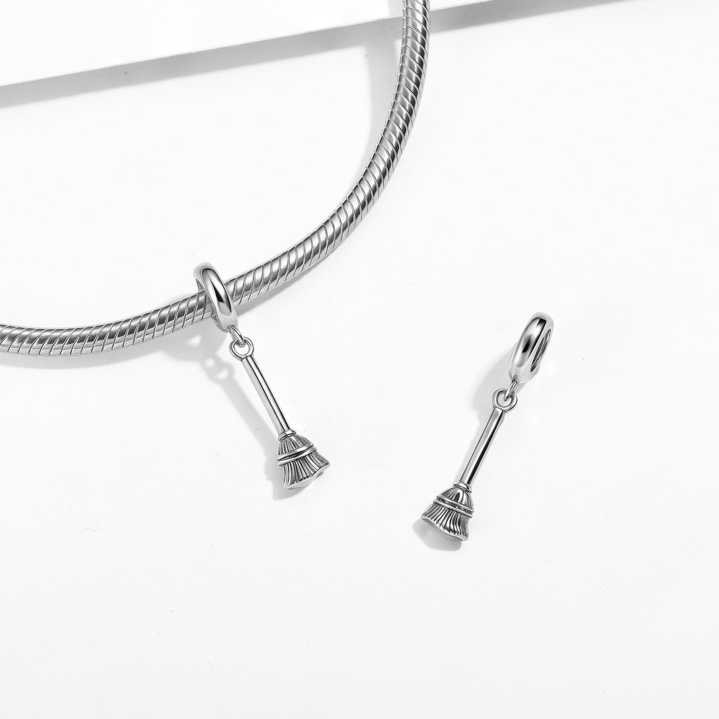 Magic Broom Charm 925 Sterling Silver Oxidized Pendant Bead For DIY Charm Bracelet Necklace Fantasy Jewelry Gift