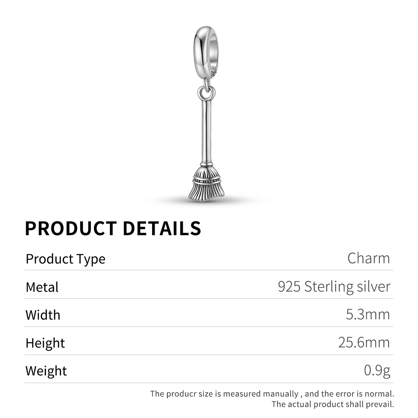 Magic Broom Charm 925 Sterling Silver Oxidized Pendant Bead For DIY Charm Bracelet Necklace Fantasy Jewelry Gift
