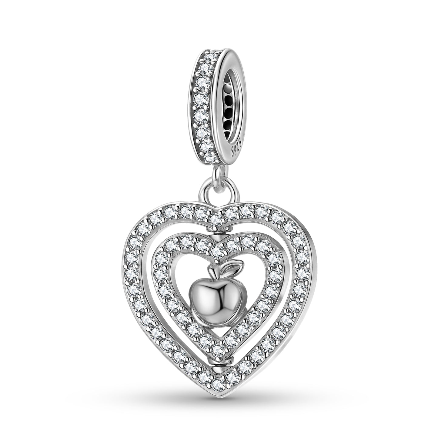 Apple Heart Charm 925 Sterling Silver Stone Pendant Bead For DIY Charm Bracelet Necklace Lucky Jewelry Gift