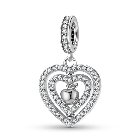 Apple Heart Charm 925 Sterling Silver Stone Pendant Bead For DIY Charm Bracelet Necklace Lucky Jewelry Gift
