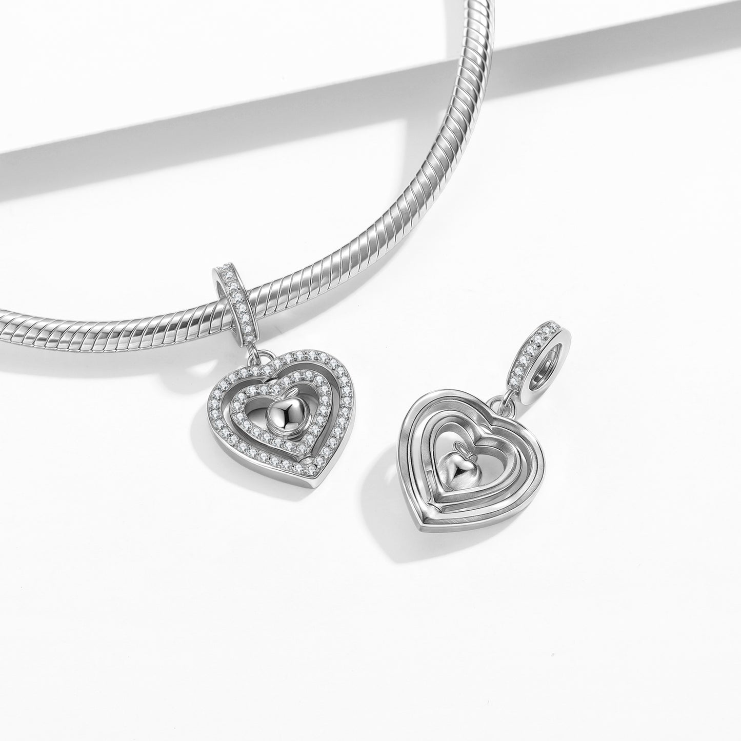 Apple Heart Charm 925 Sterling Silver Stone Pendant Bead For DIY Charm Bracelet Necklace Lucky Jewelry Gift
