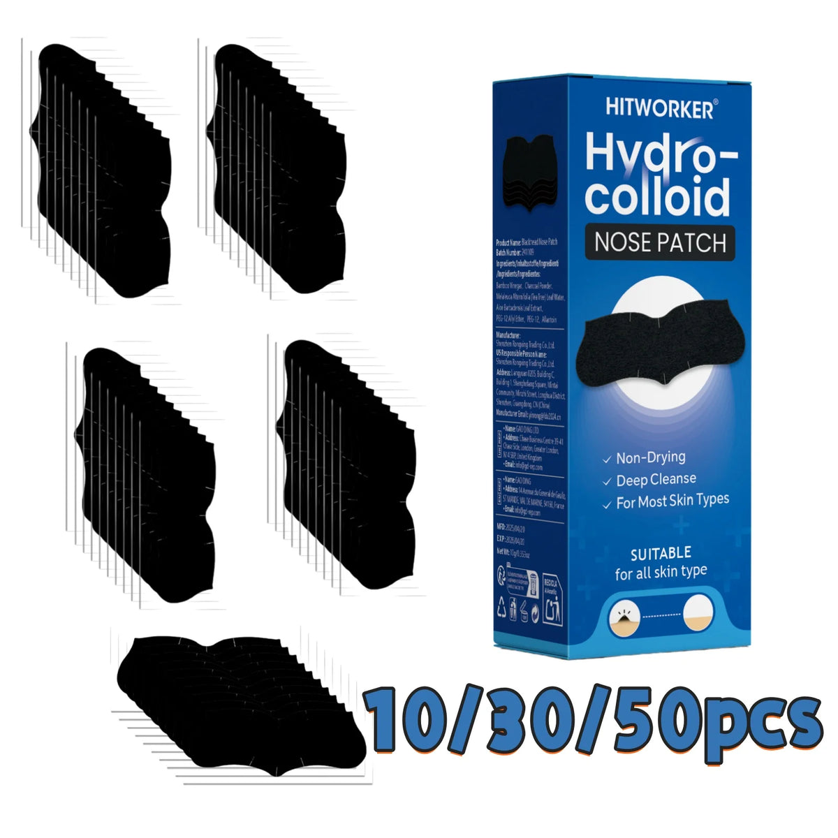 10/30/50-Piece Pore Cleansing Nose Strips | Alcohol-Free Formula, Deep
