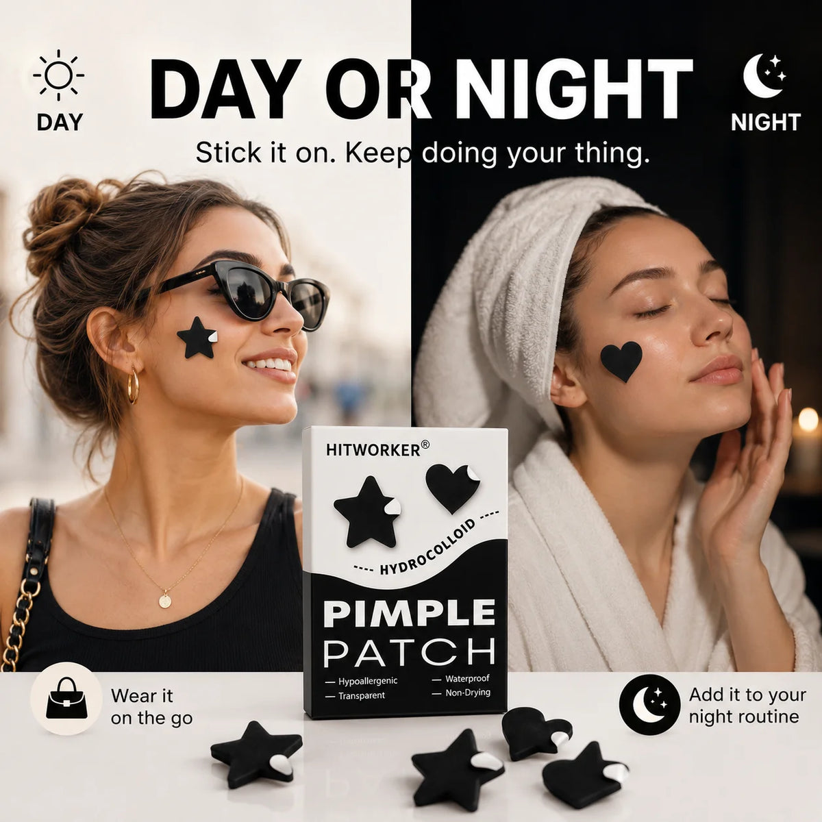 216pcs Black Star Heart Hydrocolloid Pimple Patches Cute Blemish Spot