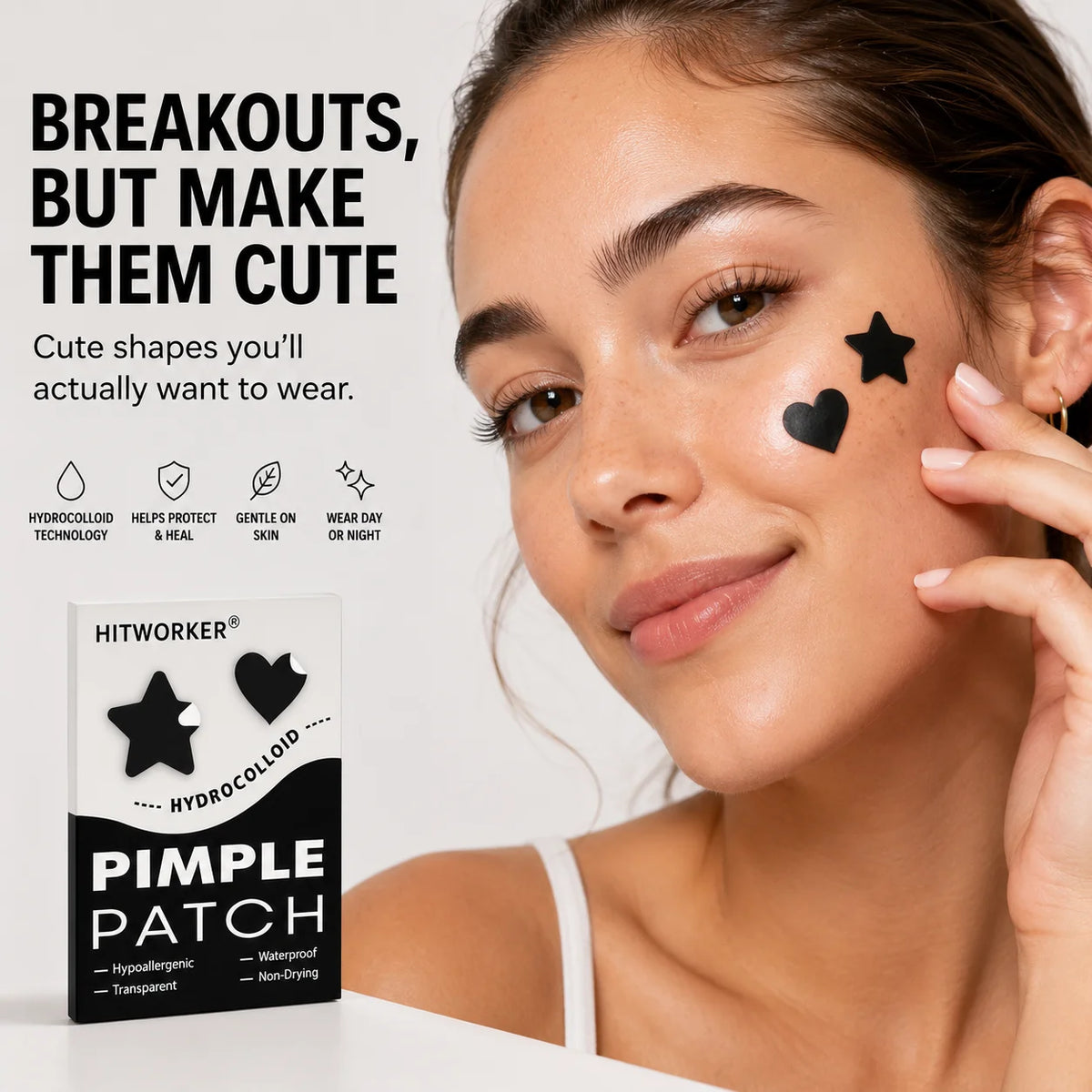 216pcs Black Star Heart Hydrocolloid Pimple Patches Cute Blemish Spot