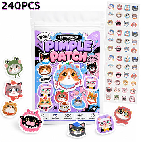 48/240pcs Cute Cat Hydrocolloid Spot Cover Patches, Cartoon Face