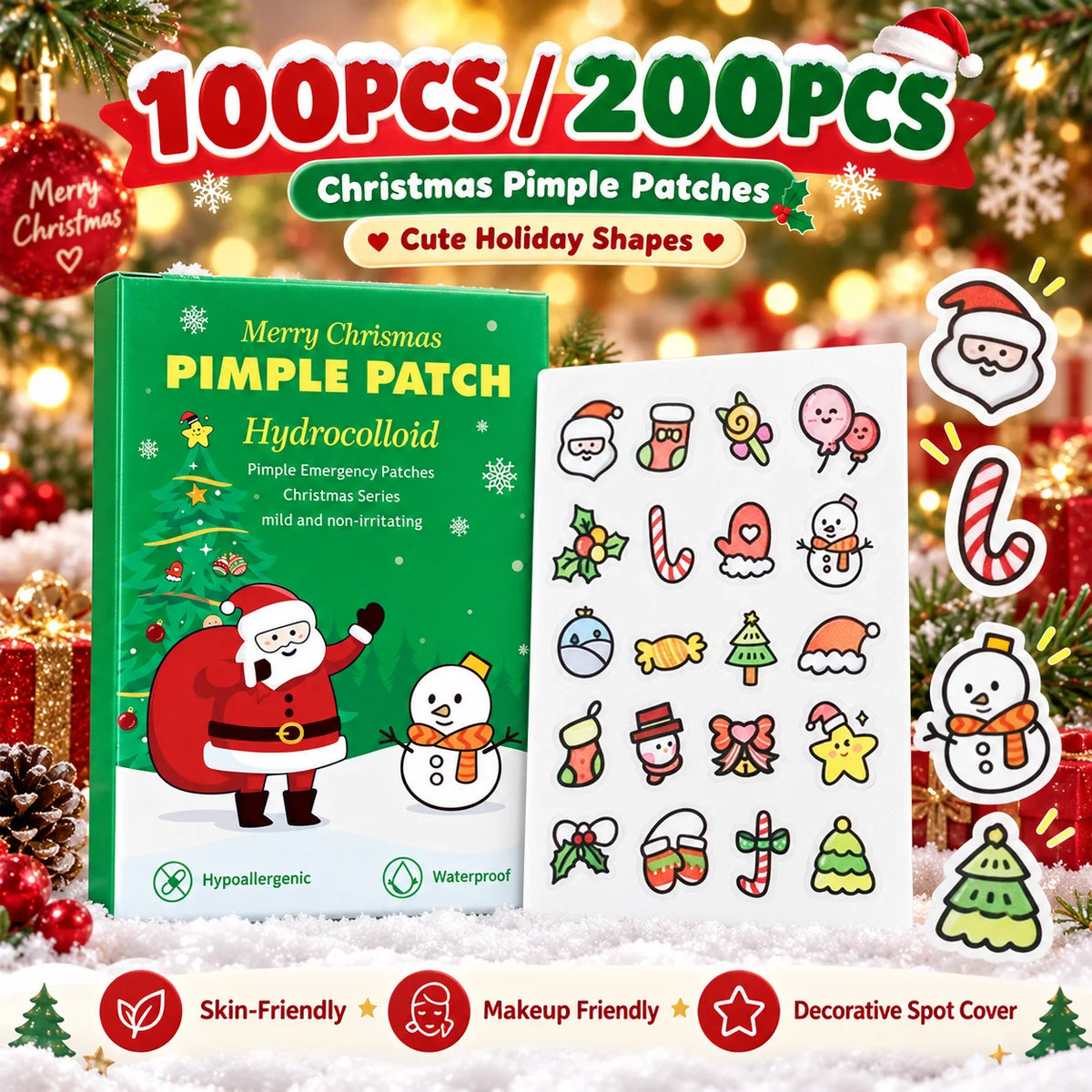 Multi Color Christmas Pimple Patches Salicylic Acid Skin Cleansing