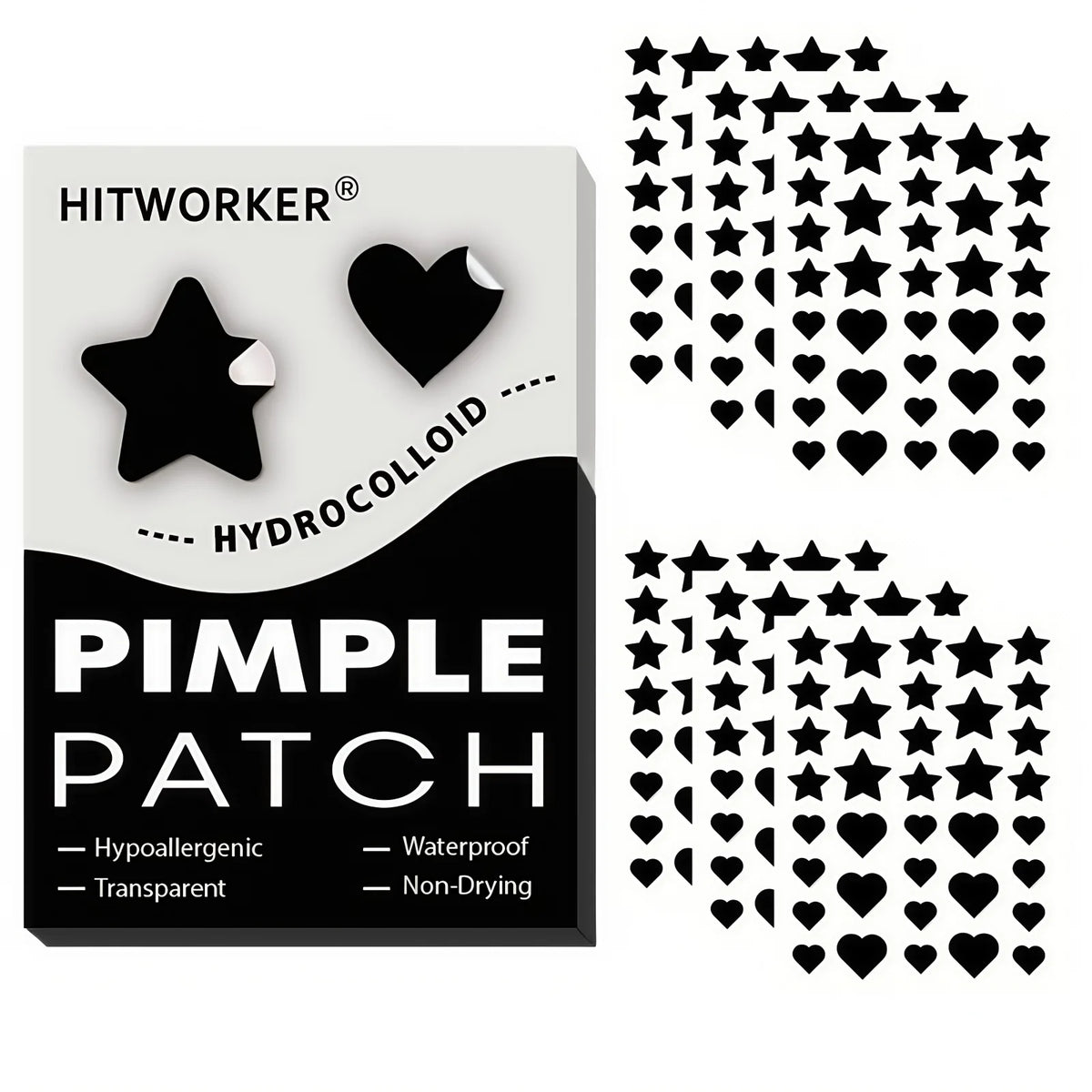 216pcs Black Star Heart Hydrocolloid Pimple Patches Cute Blemish Spot