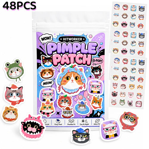 48/240pcs Cute Cat Hydrocolloid Spot Cover Patches, Cartoon Face
