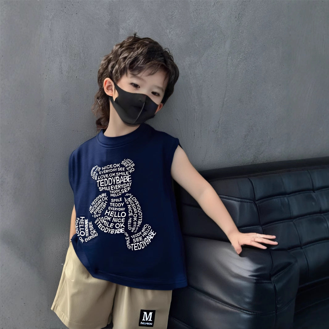 Summer Korean-style Sleeveless Boys Cartoon Letter Vest