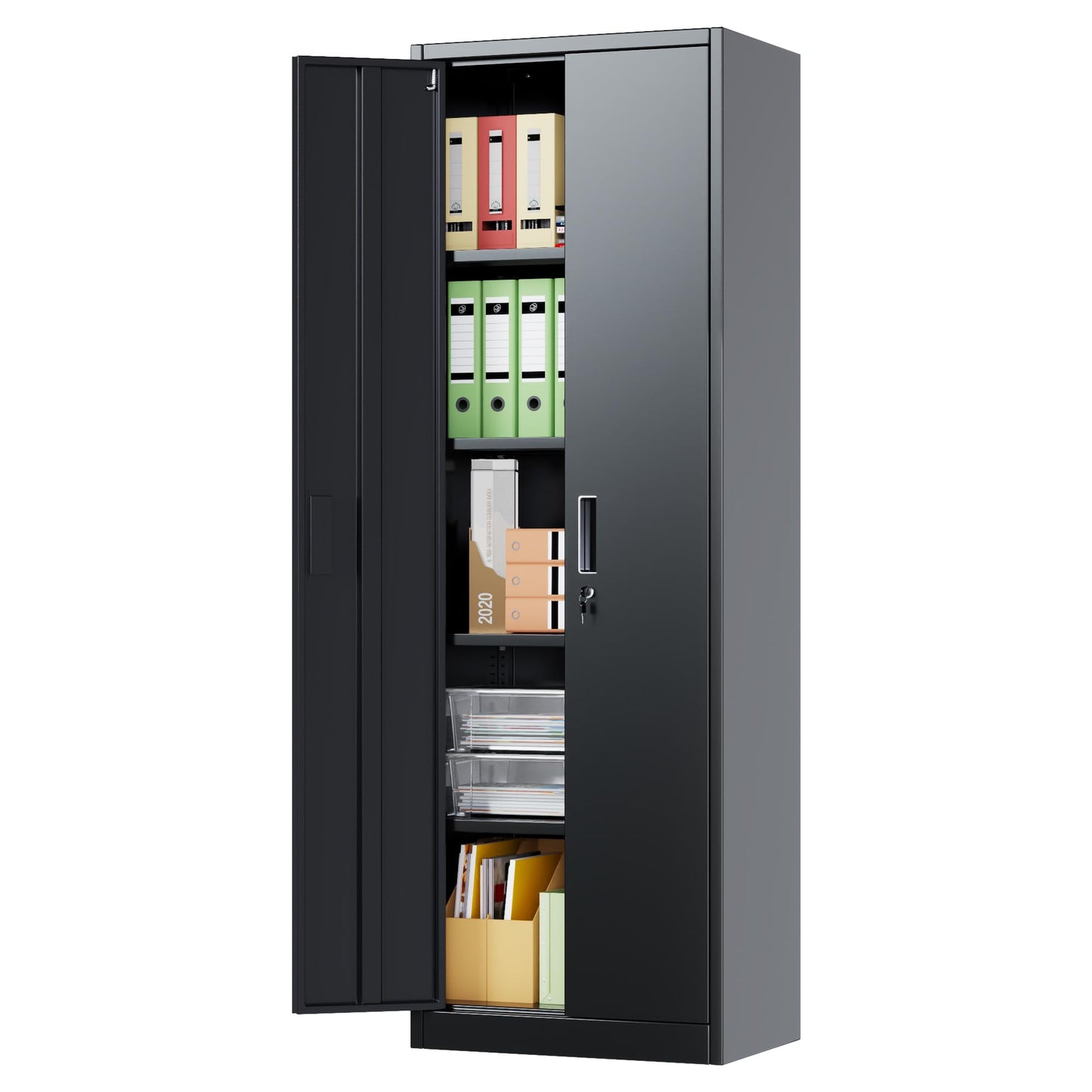 Narrow Metal Garage Storage Cabinet, Lockable Narrow Steel Storage Cabinet With 4 Adjustable Shelves For Garage, Office, Home, Assembly Required, Black