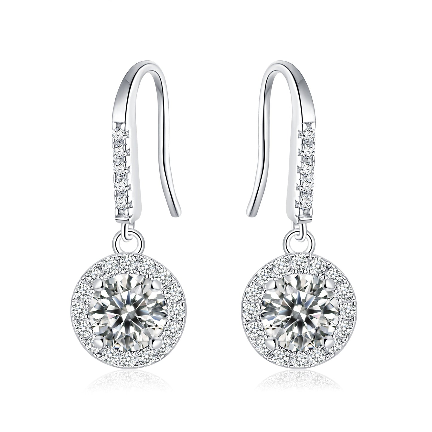 S925 Sterling Silver Moissanite Halo Dangle Earrings 0.5 Or1CT  Platinum Plated Long Hook Drop Earrings With GRA Certificate, Jewelry Gift Box Set For Women