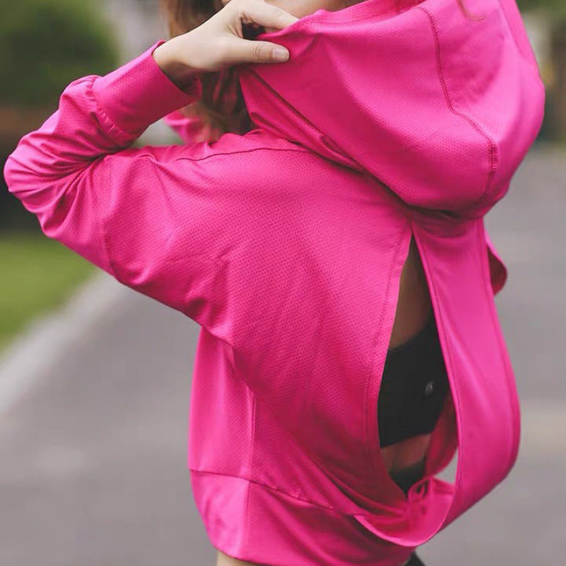 Hollow-out Beautiful Back Running Hoodie Quick-Drying Womens Fitness Top
