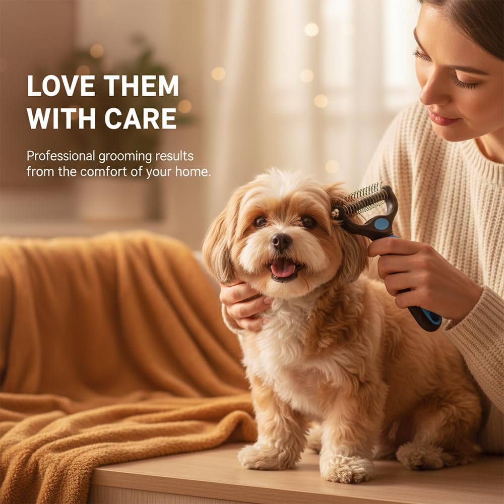 Dematting Comb For Dogs And Cats, Undercoat Rake Pet Brush For Long Hair, Deshedding Dog Brush Removes Tangles Knots And Loose Fur, Grooming Tool For Thick Coats