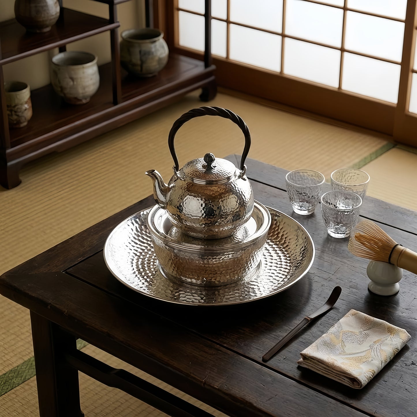 925 Sterling Silver Circular Hammered  Plate with Textured Finish-Fine Tea Saucers - Handicraft