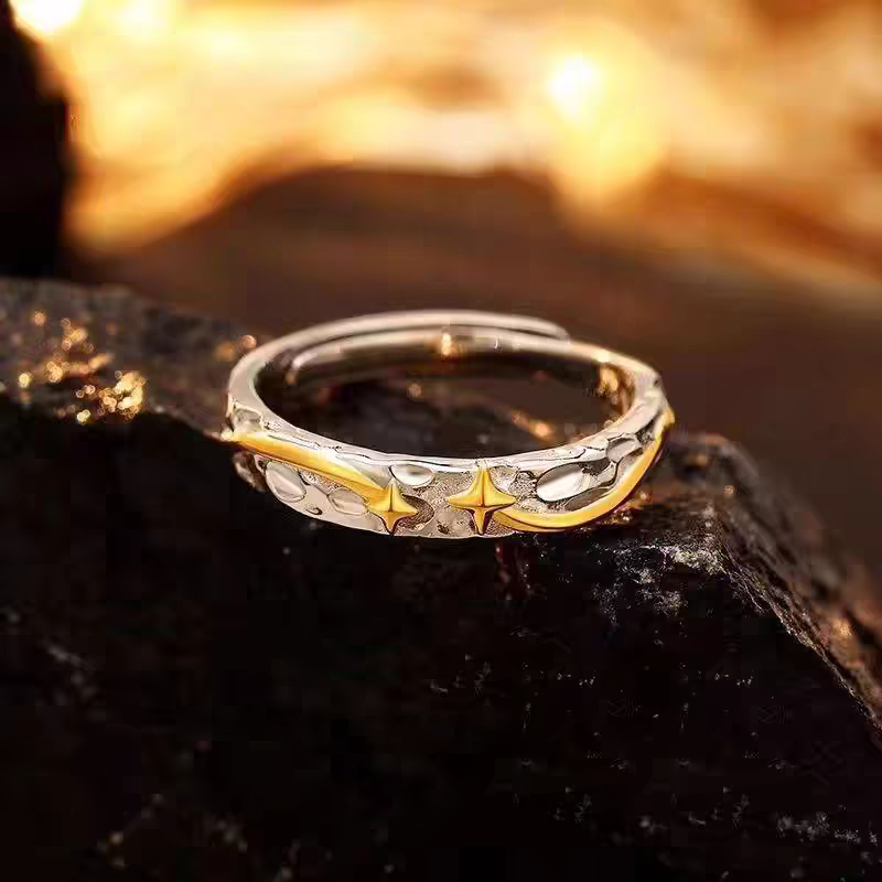1pc Men's 999 Sterling Silver Two-Tone Meteor Star Open Ring, Minimalist & Cool Style, Perfect For Daily, Dating & Gifting, Ideal Valentine's Gift