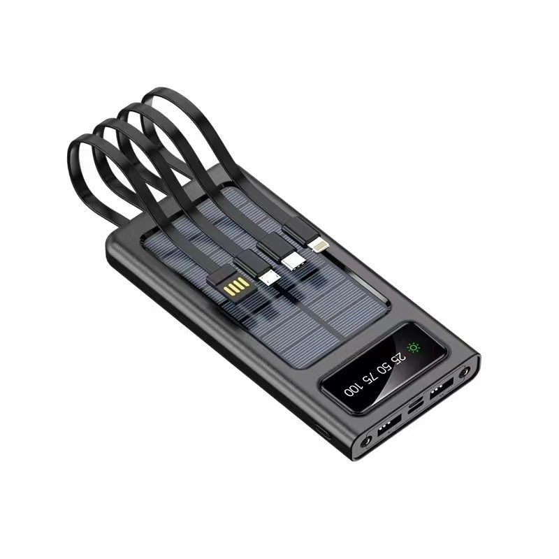 Portable Solar Power Bank With Built-in Cable Ultra-high Capacity For On-the-go Charging