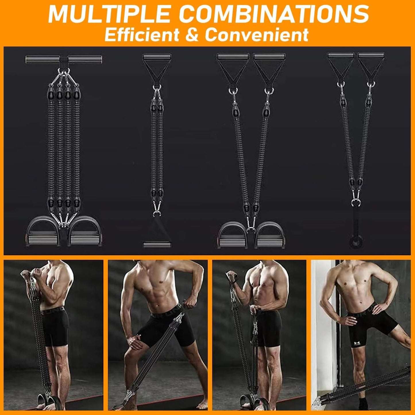Pedal Resistance Band With 4 Tubes, Adjustable 25-100lb Full Body Workout For