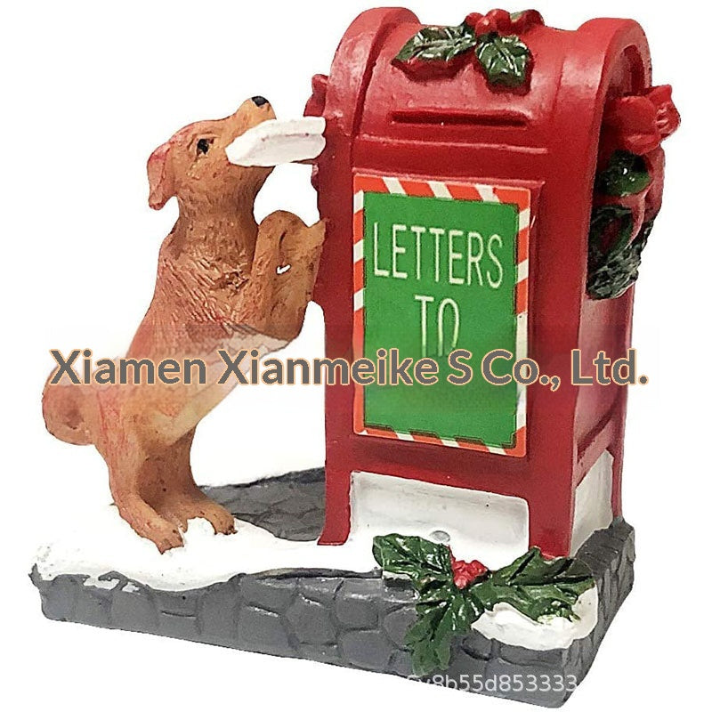 Christmas Gift Home Decor Resin Crafts Ornaments Cartoon Little Red Dog Mailbox Animal Accessories