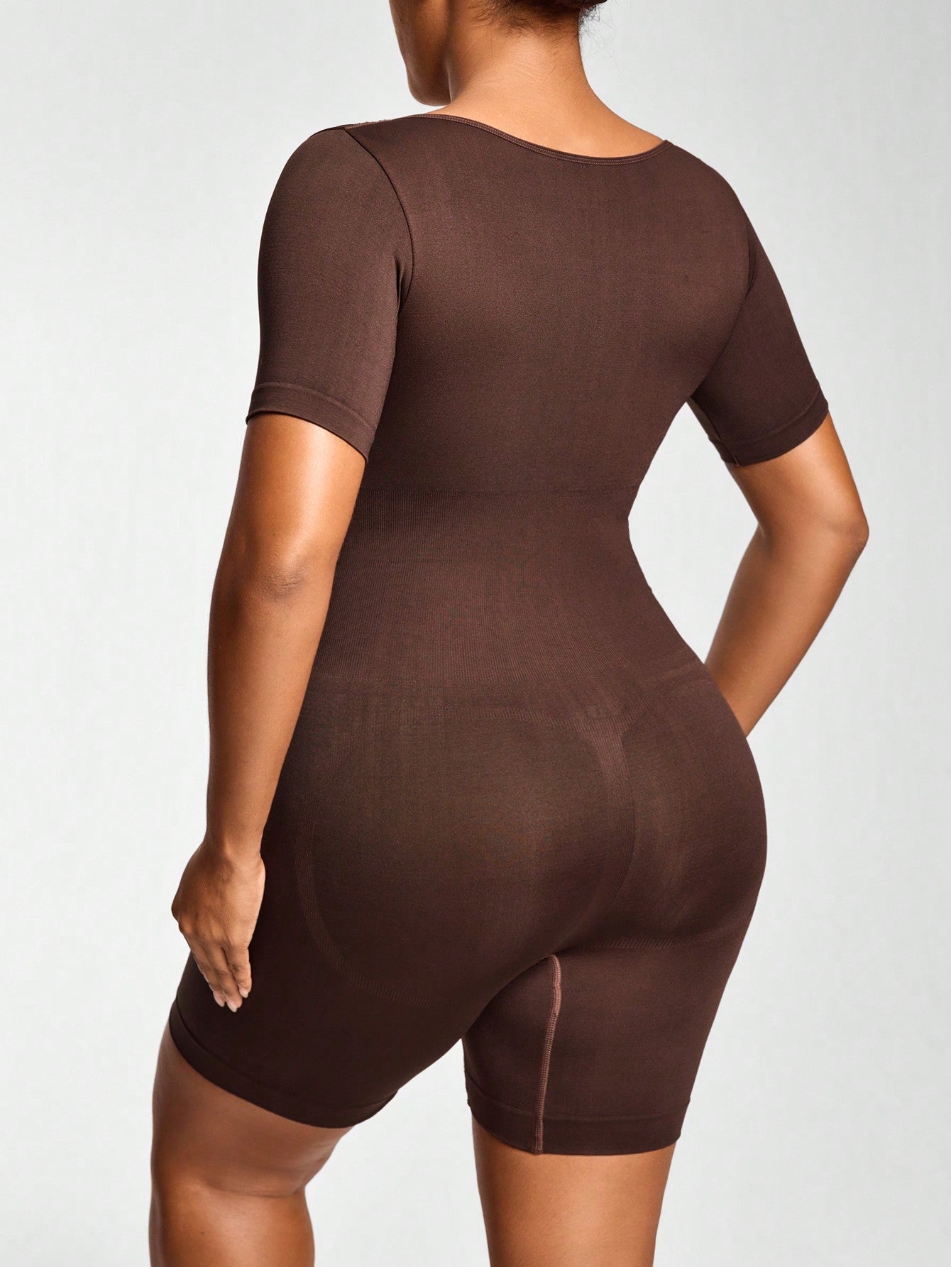 Full Body Shapewear Bodysuit With Short Sleeves Bust Lift Arm Control Tummy Waist Thigh Slimming
