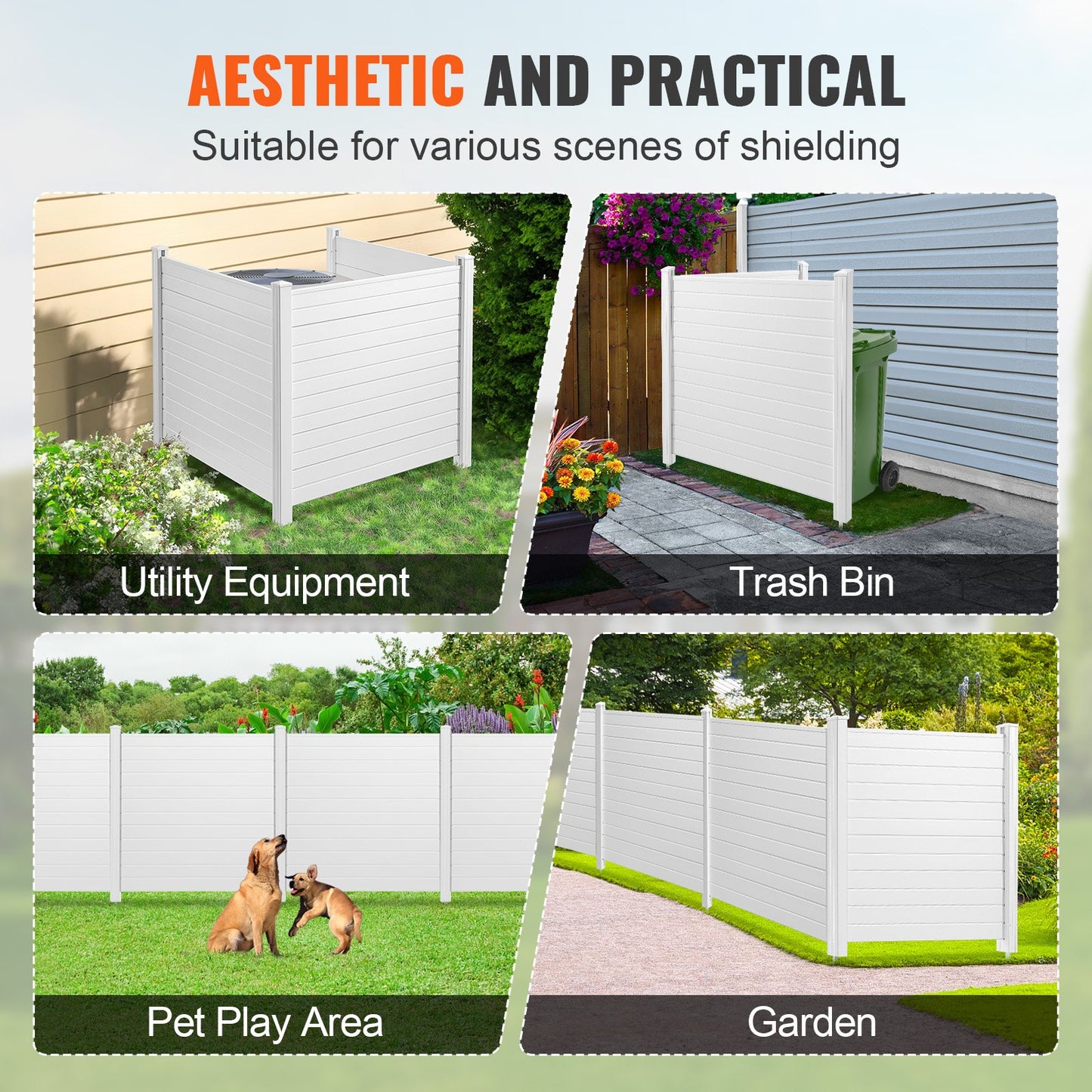 Outdoor Privacy Screens, 50" W X 50" H Air Conditioner Fence, Pool Equipment Enclosure, Horizontal Vinyl Privacy Fence, Perfect To Enclose Trash Can And A/C Units (3-Panel)