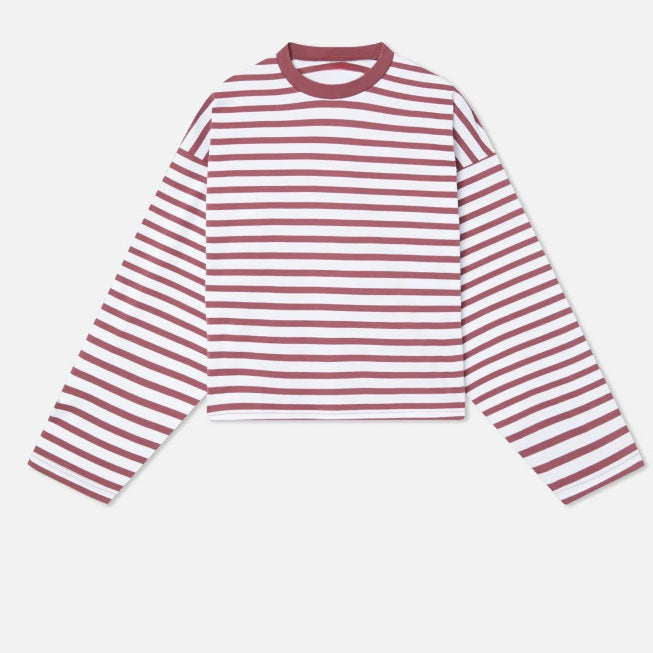Striped Style Long-sleeve Best-selling Casual T-shirt Top